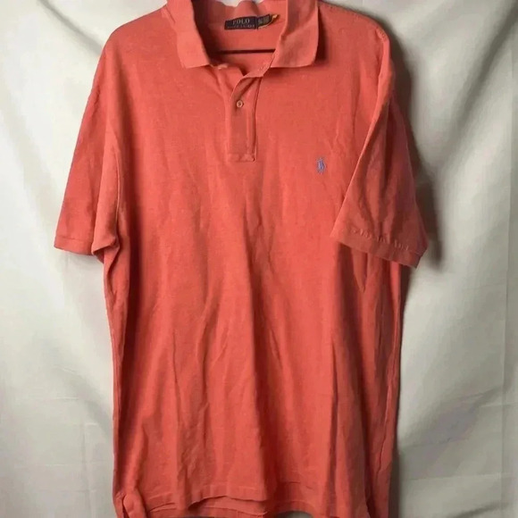 POLO RALPH LAUREN MENS SIZE XLT CORAL POLO SHIRT 100% COTTON LAVENDAR EMBLEM - Picture 3 of 12